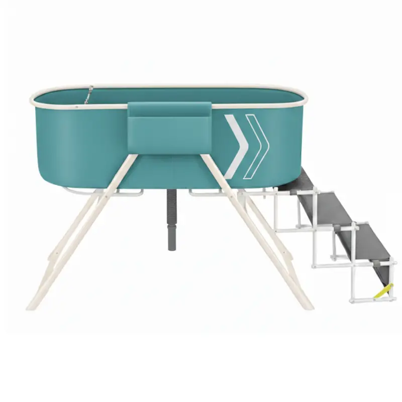 Portable Dog Bath Tub with Elevated Basin, Foldable Steps & Drain Hose 2