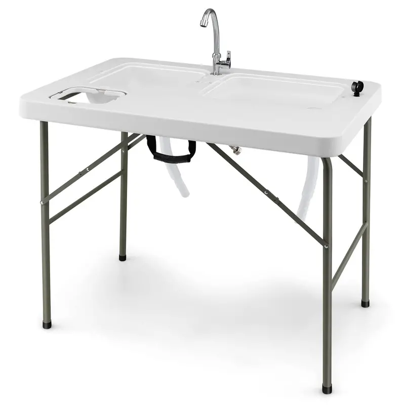 Portable Folding Fish Cleaning Station with Dual Stainless Steel Basins