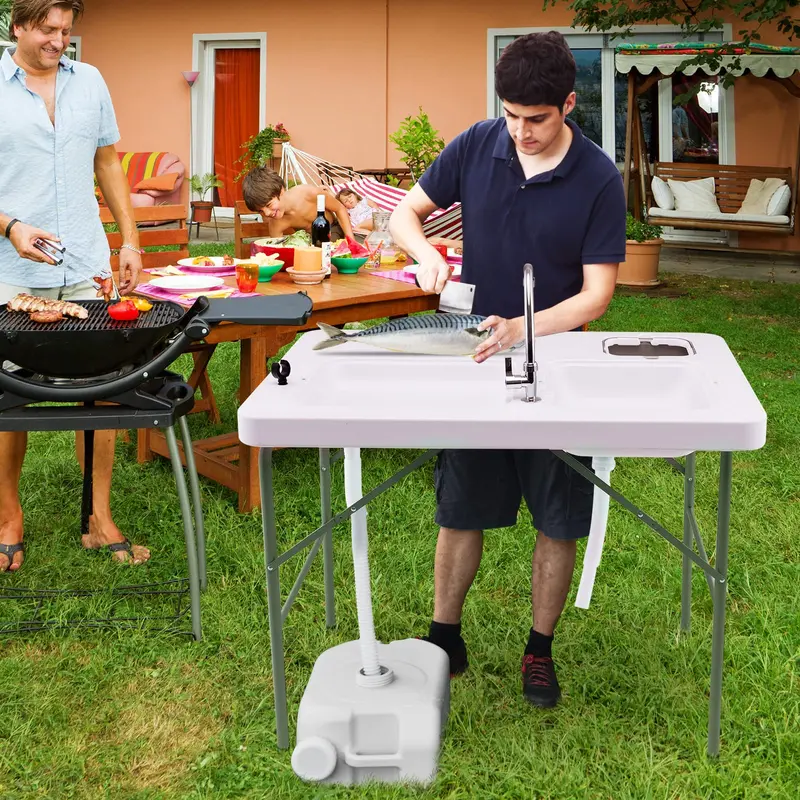 Portable Folding Fish Cleaning Station with Dual Stainless Steel Basins 2