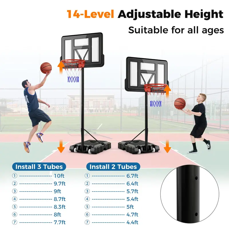 Portable Height-Adjustable Basketball Hoop – 10-Foot Goal with 44-Inch Shatterproof Backboard 2
