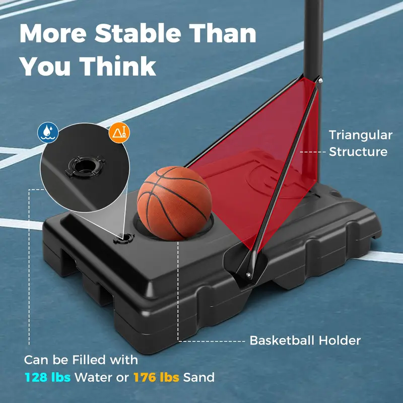 Portable Height-Adjustable Basketball Hoop – 10-Foot Goal with 44-Inch Shatterproof Backboard