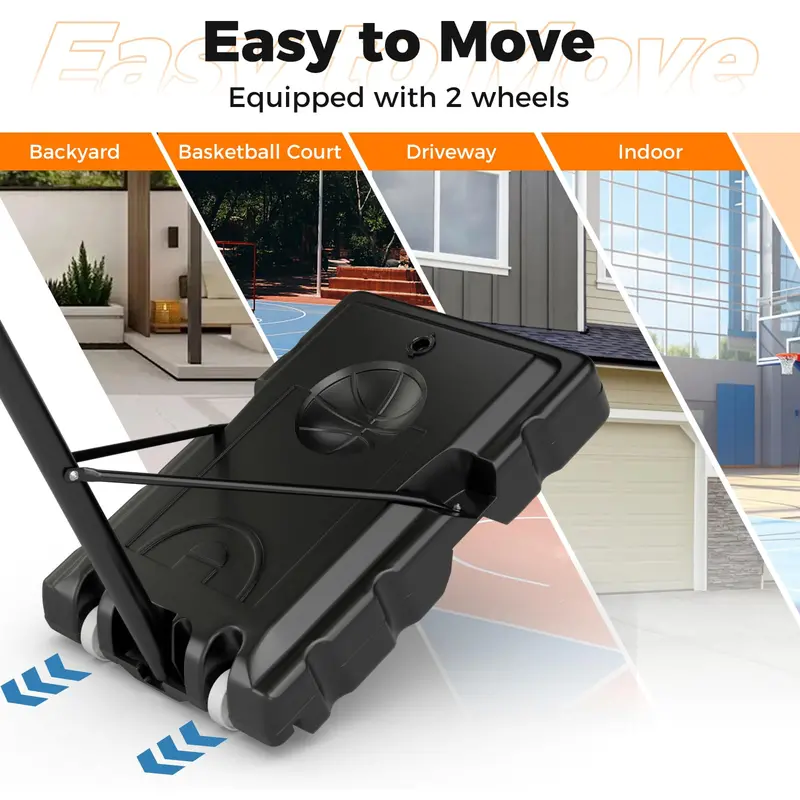 Portable Height-Adjustable Basketball Hoop – 10-Foot Goal with 44-Inch Shatterproof Backboard