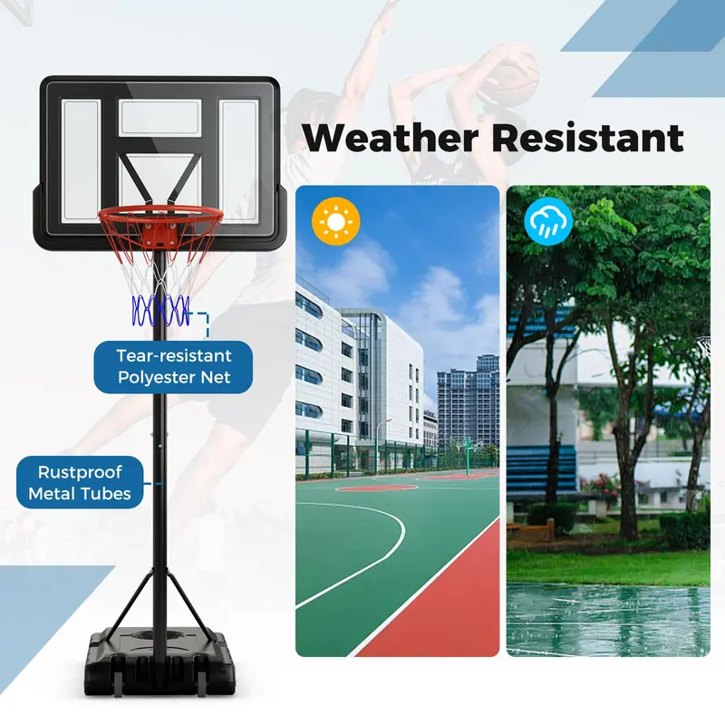 Portable Height-Adjustable Basketball Hoop – 10-Foot Goal with 44-Inch Shatterproof Backboard