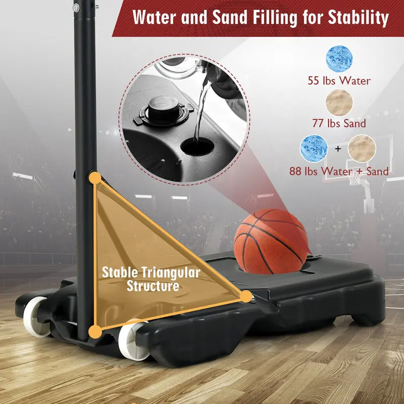 Portable Height-Adjustable Basketball Hoop (4.3 FT to 8.2 FT)