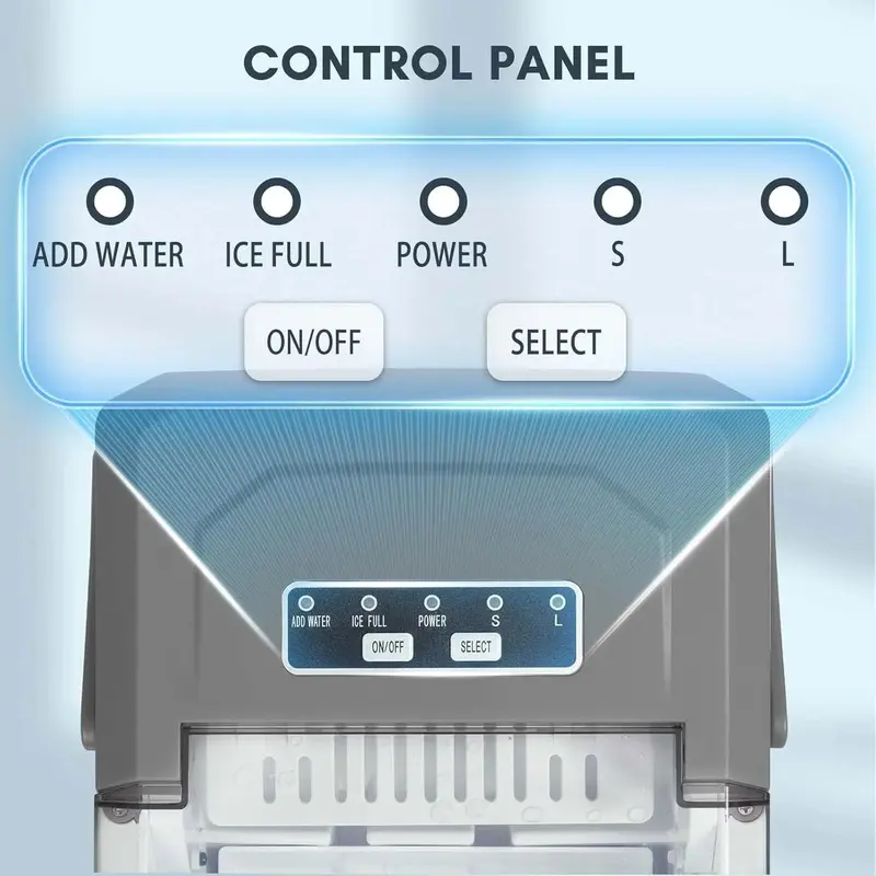 Portable Ice Maker – 9 Cubes in 6 Minutes, 26.5 lbs/Day, Self-Cleaning, Dual Ice Sizes, Grey