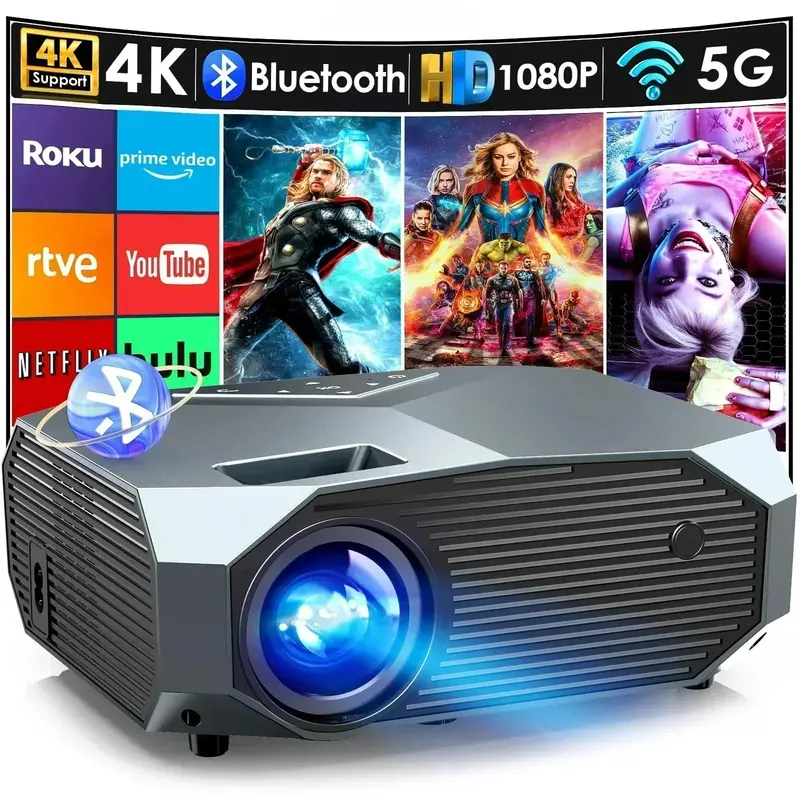 Portable Outdoor Projector – Native 1080P with 5G WiFi & Bluetooth Connectivity