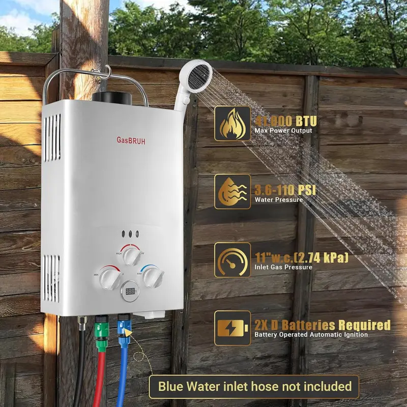Portable Propane Tankless Water Heater – 1.58 GPM Outdoor/RV Unit with Overheat Protection & Indoor Compatibility 2