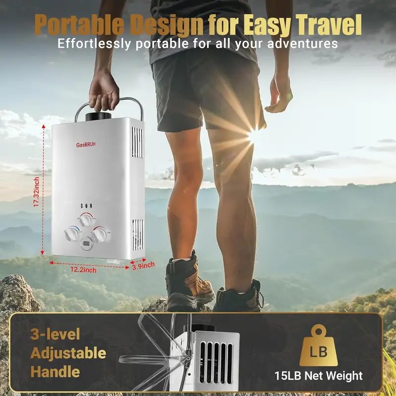 Portable Propane Tankless Water Heater – 1.58 GPM Outdoor/RV Unit with Overheat Protection & Indoor Compatibility