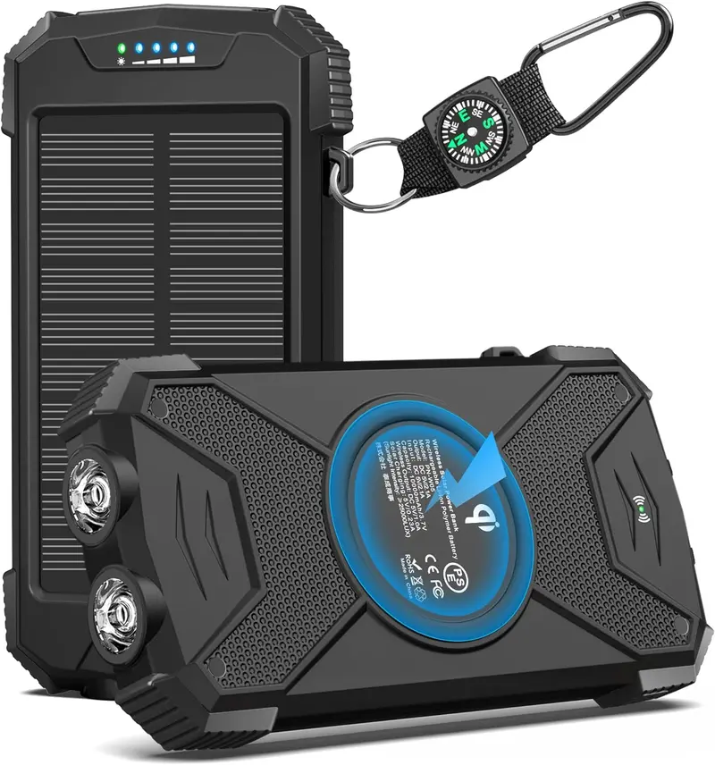 Portable Solar Charger – 10000mAh Power Bank with 20W Wireless Charging