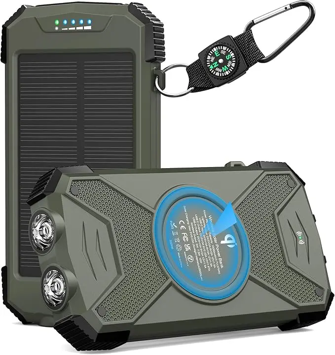 Portable Solar Charger – 10000mAh Power Bank with 20W Wireless Charging