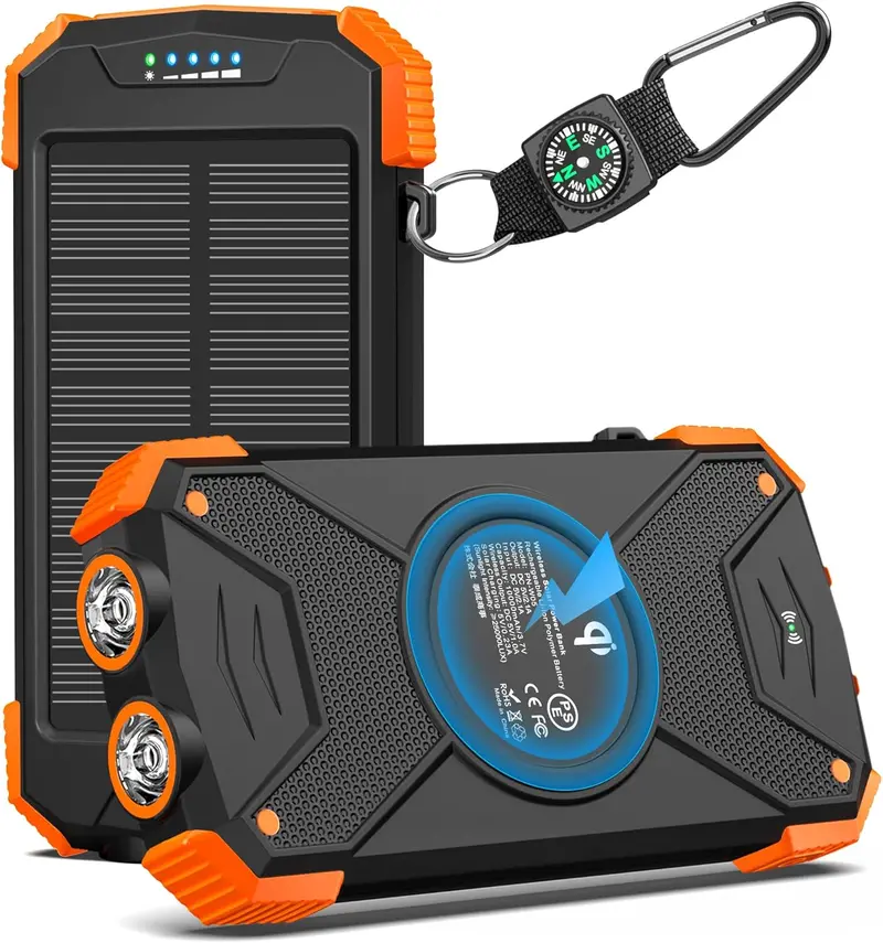 Portable Solar Charger – 10000mAh Power Bank with 20W Wireless Charging