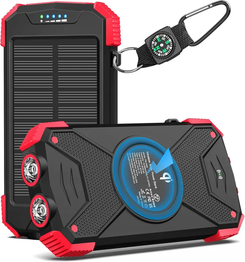 Portable Solar Charger – 10000mAh Power Bank with 20W Wireless Charging