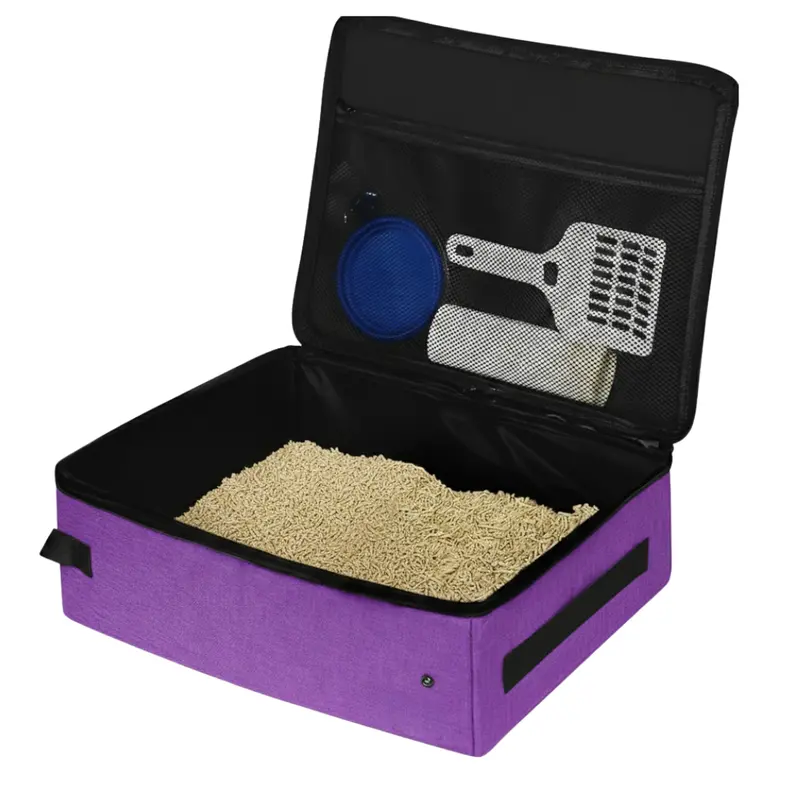 Portable Travel Litter Box Kit – Zippered Lid, Liners, Scoop, and Feeding Bowl