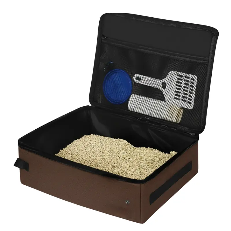 Portable Travel Litter Box Kit – Zippered Lid, Liners, Scoop, and Feeding Bowl