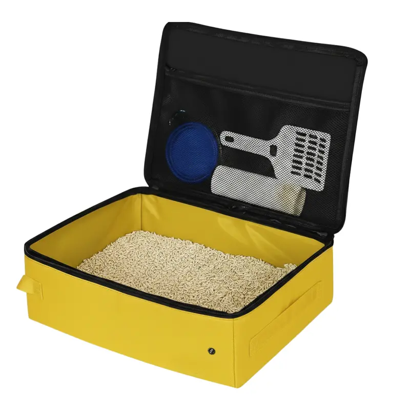 Portable Travel Litter Box Kit – Zippered Lid, Liners, Scoop, and Feeding Bowl