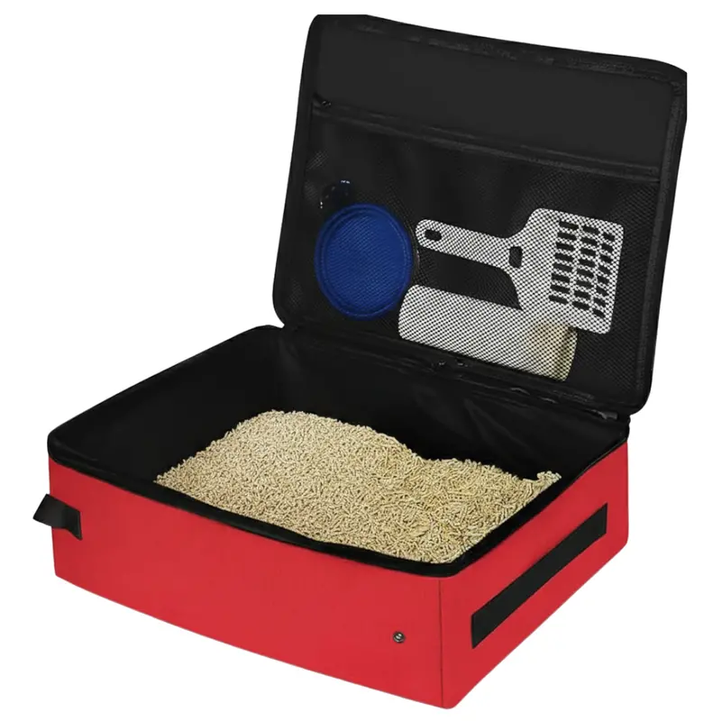 Portable Travel Litter Box Kit – Zippered Lid, Liners, Scoop, and Feeding Bowl 3
