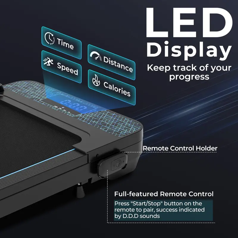 Portable Under-Desk Walking Pad – 300 LB Capacity Treadmill with LED Display, Remote & App Connectivity, Compact for Home or Office