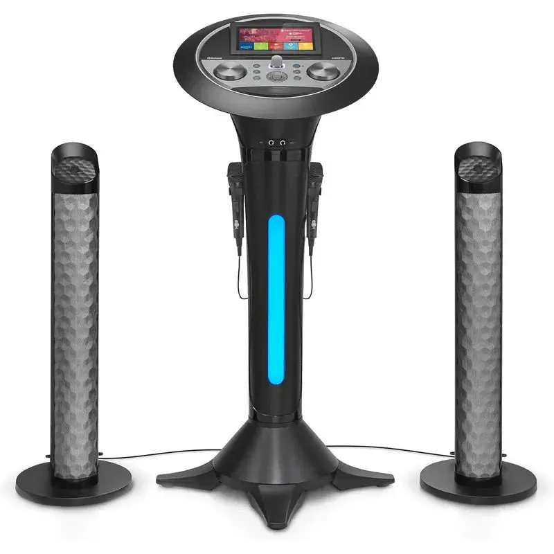 Portable WiFi Karaoke System – 7-Inch Touchscreen, Built-In Speakers, Bluetooth, Recording, & Dual Wired Mics