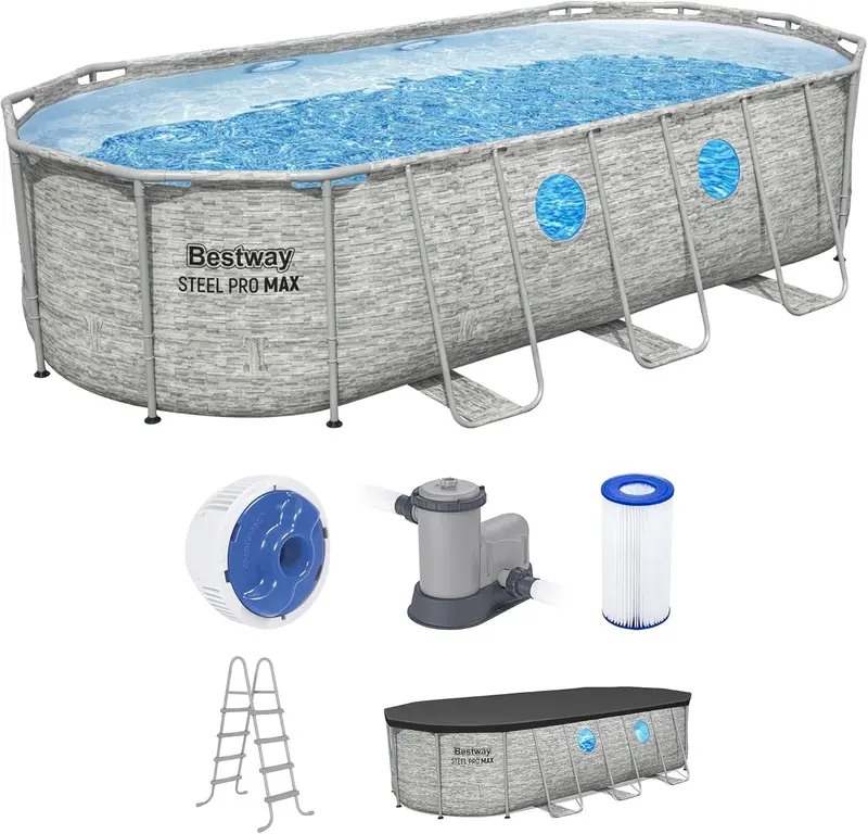 Power Steel Swim Vista II Above-Ground Pool – 14' x 8'2" x 39.5" Outdoor Swimming Set with Filter Pump, Ladder & Cover 1