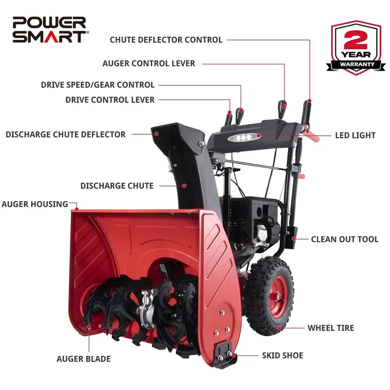 PowerSmart 26-Inch Two-Stage Gas Snow Blower – 252cc Engine, Electric Start, Self-Propelled