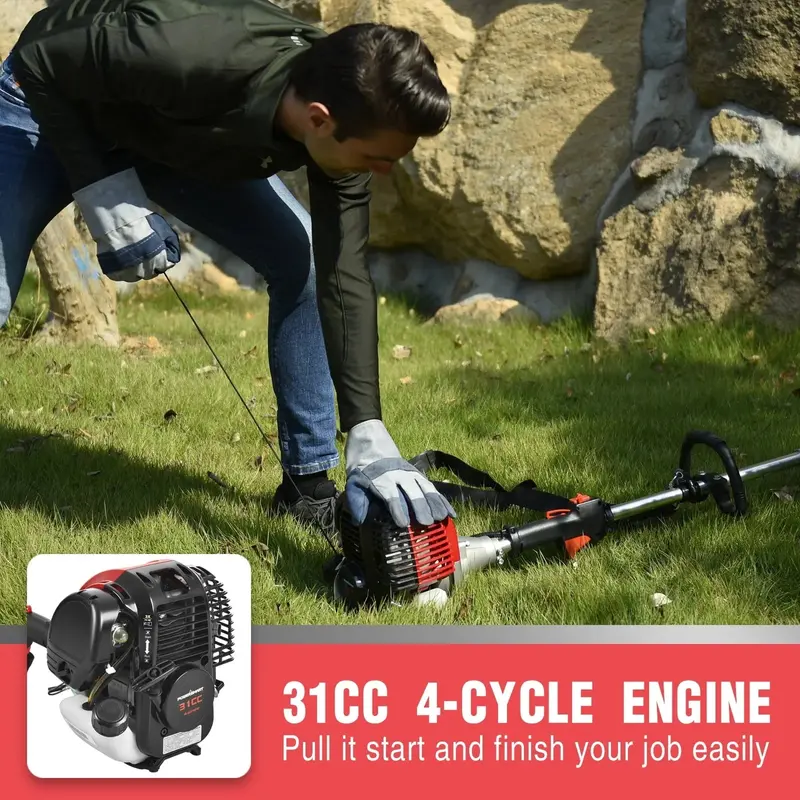 PowerSmart 31cc 4-Cycle Gas String Trimmer – Straight Shaft, 15 lb, Weed & Brush Cutter