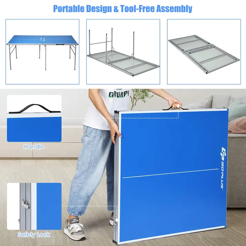 Pre-Assembled Portable Ping Pong Table – Folding Table Tennis Set with Net