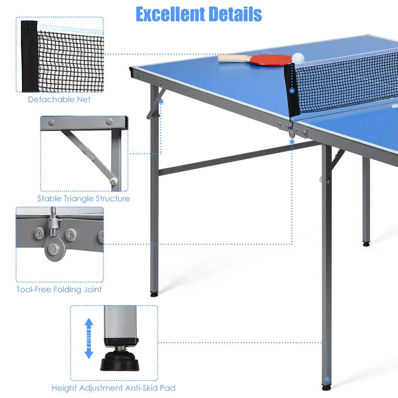 Pre-Assembled Portable Ping Pong Table – Folding Table Tennis Set with Net