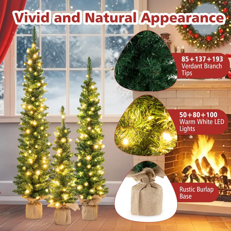 Pre-Lit Artificial Christmas Tree Trio (3', 4', 5')