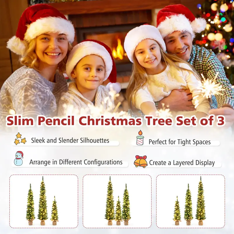 Pre-Lit Artificial Christmas Tree Trio (3', 4', 5')