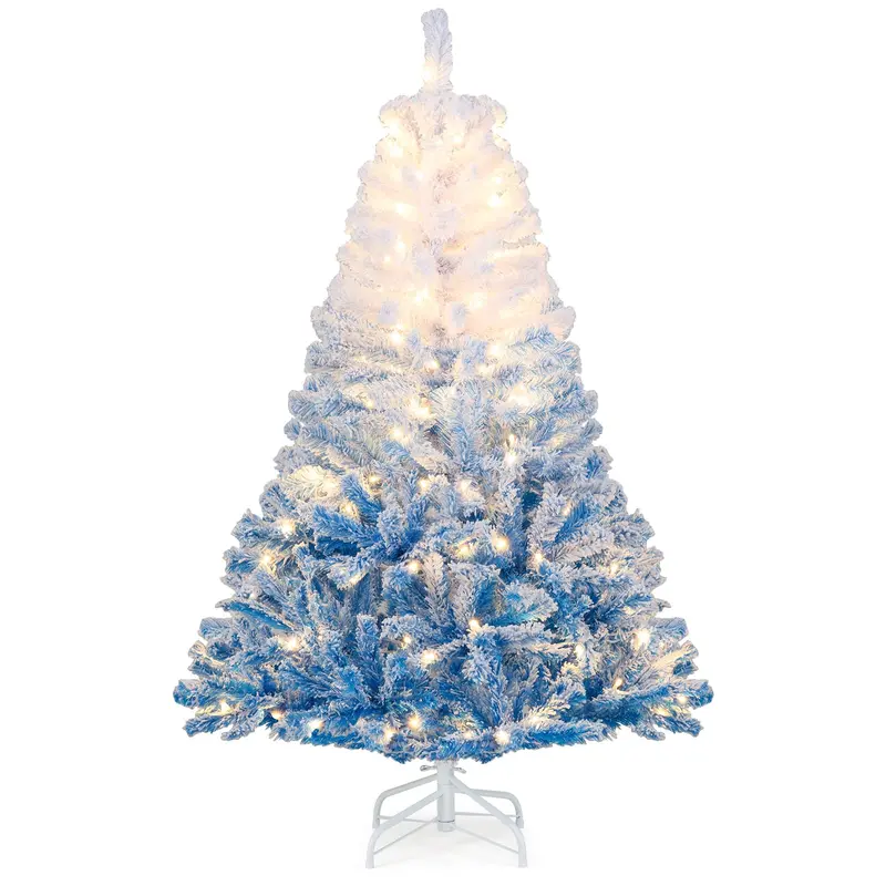 Pre-Lit Snow-Flocked Artificial Christmas Tree with Hinged Construction and Full Branch Profile