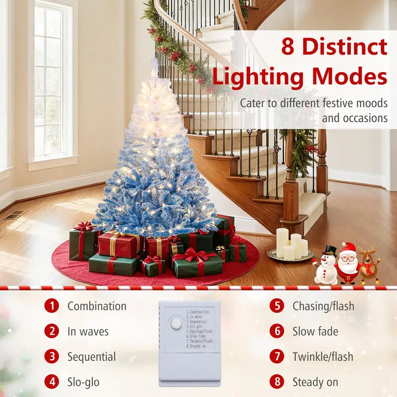 Pre-Lit Snow-Flocked Artificial Christmas Tree with Hinged Construction and Full Branch Profile 2