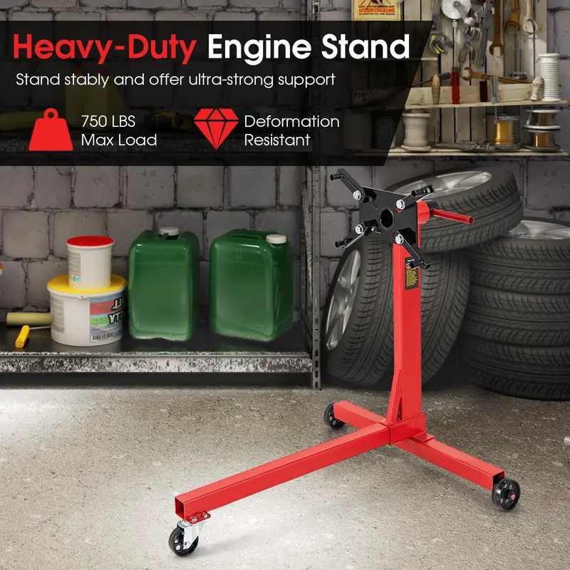 Precision Engine Stand – 750 lb Motor Lift with 360° Rotation, Adjustable Arms & Mobility Wheels