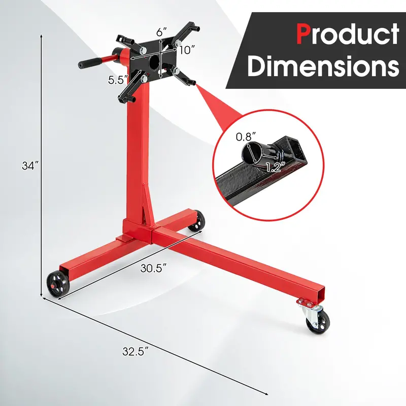 Precision Engine Stand – 750 lb Motor Lift with 360° Rotation, Adjustable Arms & Mobility Wheels