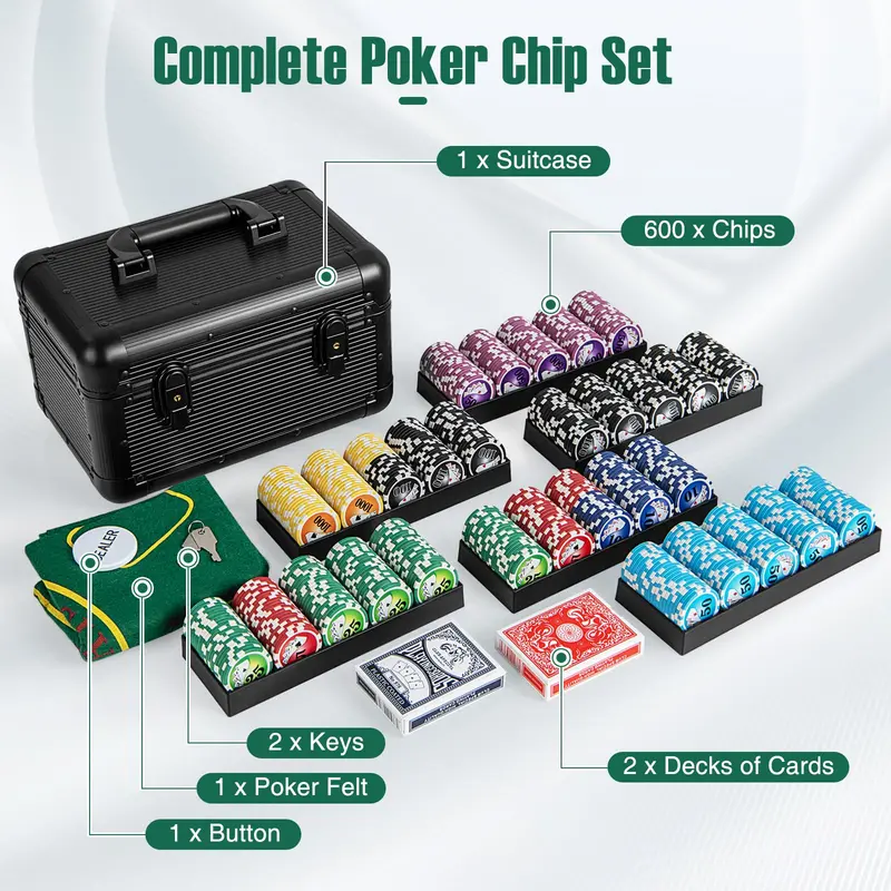 Premium 600-Piece Casino Poker Chip Set – Includes 6 Card Decks and Dealer Button