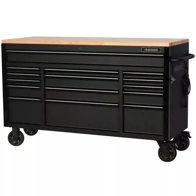 Premium 61" Workshop Workbench – Heavy-Duty 15-Drawer Mobile Unit Featuring Solid Wood Worktop