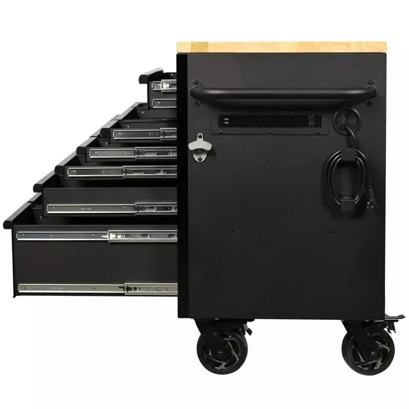 Premium 61" Workshop Workbench – Heavy-Duty 15-Drawer Mobile Unit Featuring Solid Wood Worktop