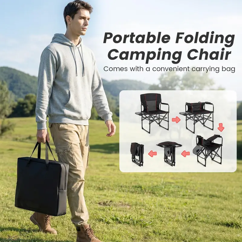 Premium Director Chair with Side Table – Integrated Cup Holder, Lightweight Carry Bag