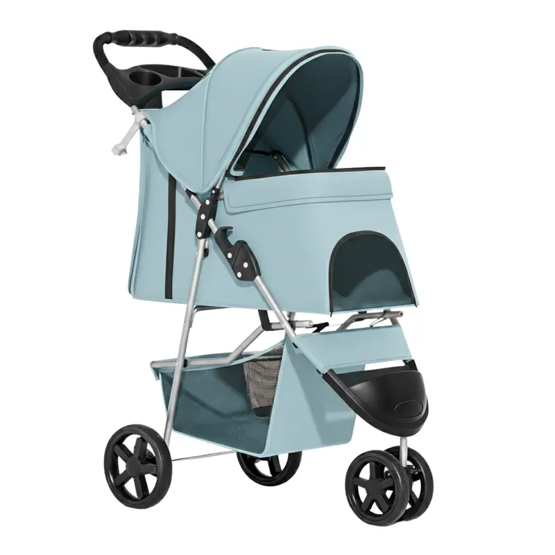 Premium Foldable Pet Stroller – Weatherproof Cover, Cup Holders & Under-Basket Storage 2