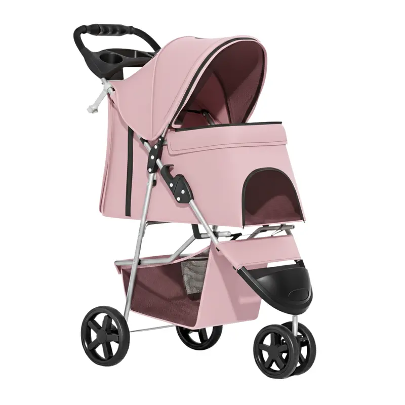Premium Foldable Pet Stroller – Weatherproof Cover, Cup Holders & Under-Basket Storage