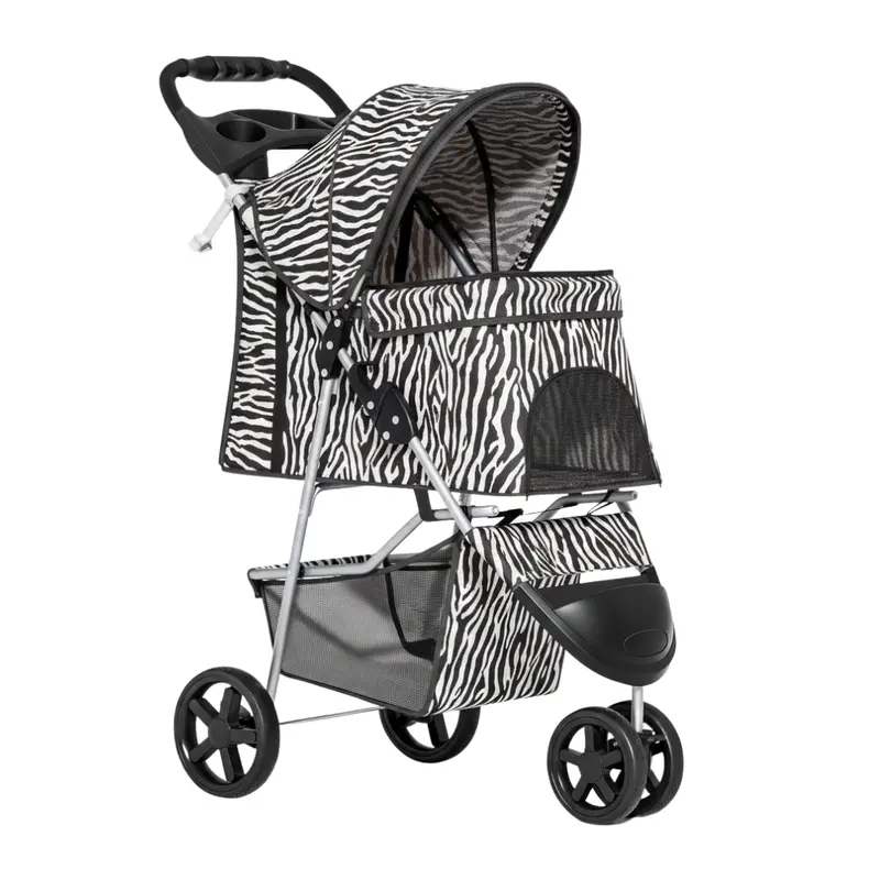 Premium Foldable Pet Stroller – Weatherproof Cover, Cup Holders & Under-Basket Storage