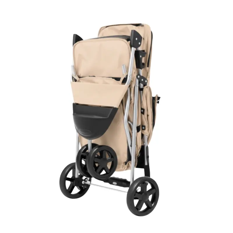 Premium Foldable Pet Stroller – Weatherproof Cover, Cup Holders & Under-Basket Storage