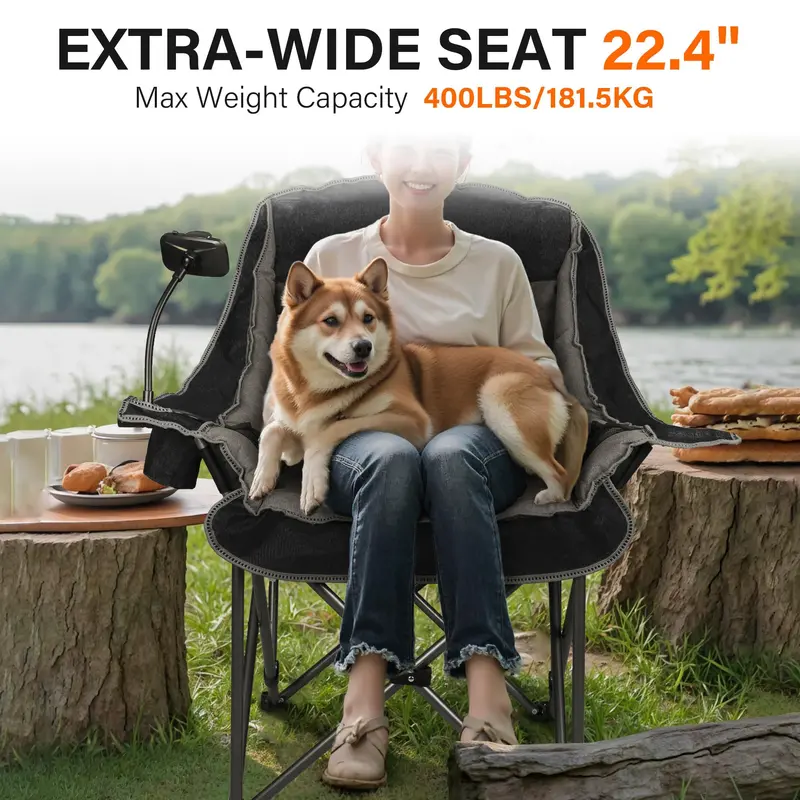 Premium Oversized Single Camping Chair – Heavy-Duty 400-Lb Folding Seat with Cup Holder & Phone Pocket