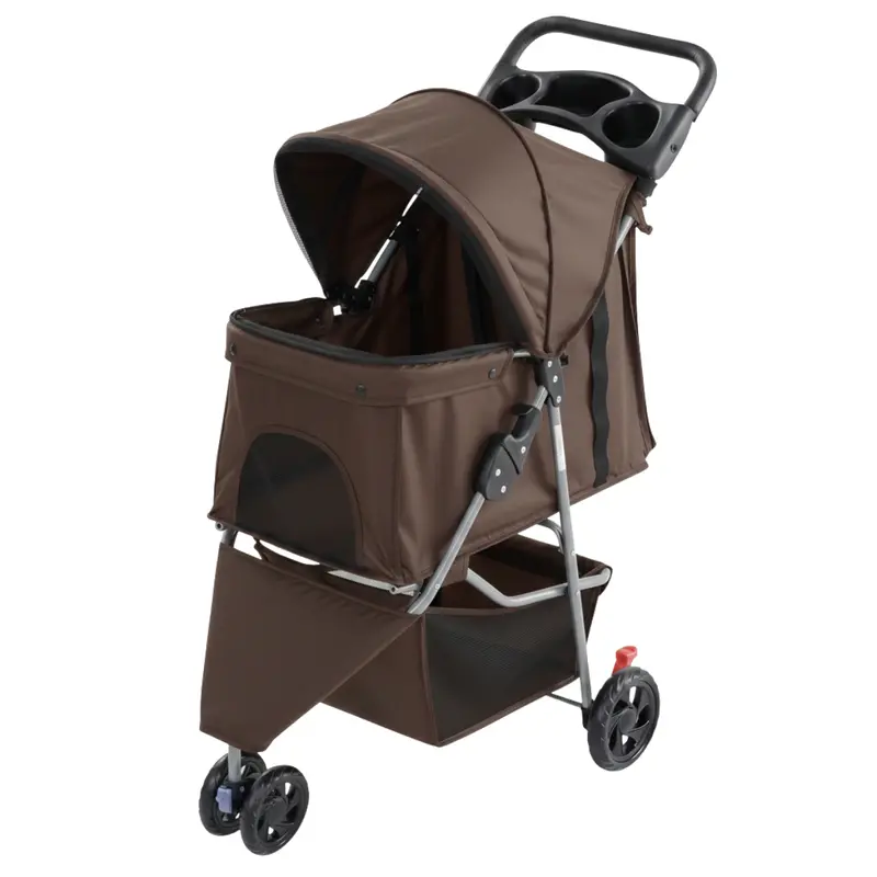 Premium Pet Stroller with Mesh Canopy, Under-Basket Storage & Cup Holder