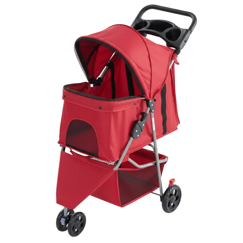 Premium Pet Stroller with Mesh Canopy, Under-Basket Storage & Cup Holder