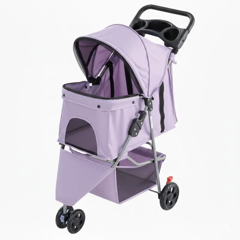 Premium Pet Stroller with Mesh Canopy, Under-Basket Storage & Cup Holder