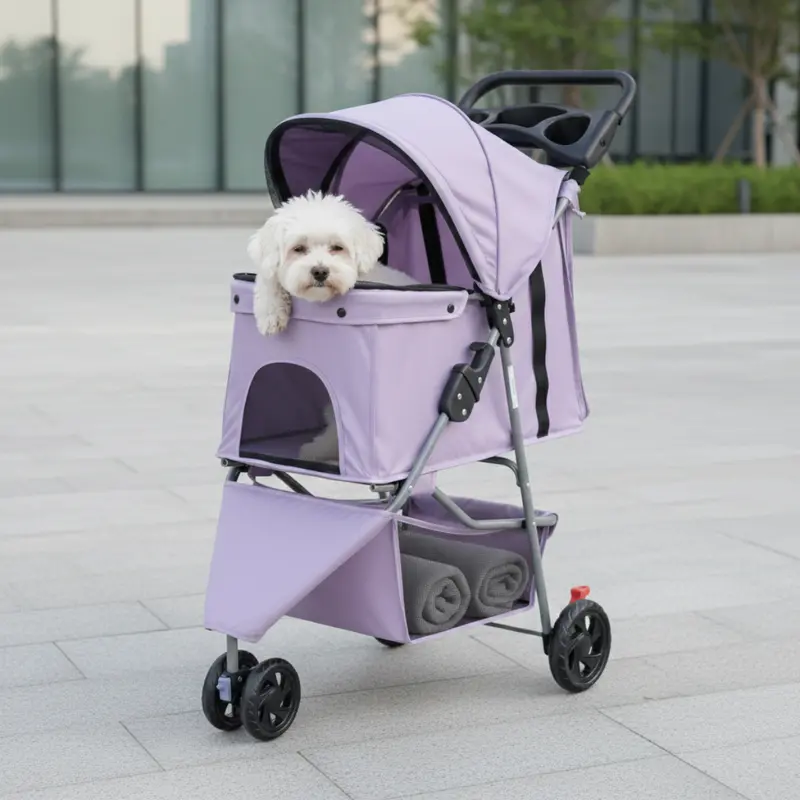 Premium Pet Stroller with Mesh Canopy, Under-Basket Storage & Cup Holder