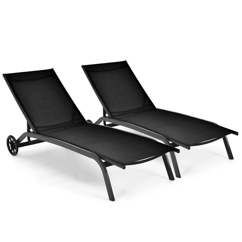 Premium Poolside Lounge Chair – Adjustable 6-Position Chaise with Smooth-Cast Wheels & Quick-Dry Fabric