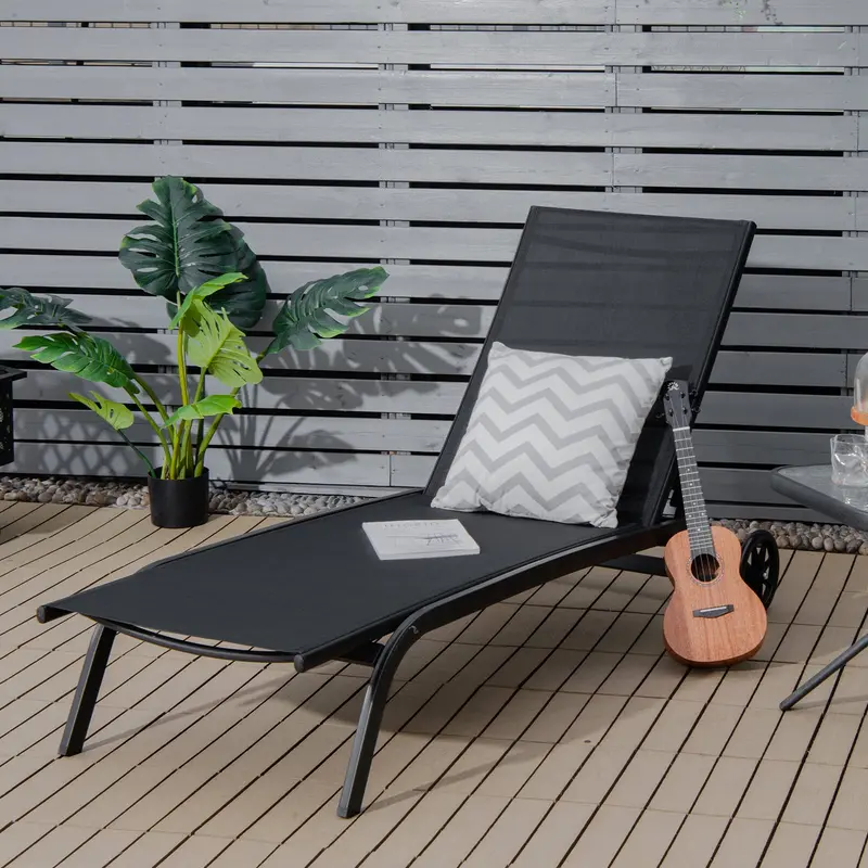 Premium Poolside Lounge Chair – Adjustable 6-Position Chaise with Smooth-Cast Wheels & Quick-Dry Fabric