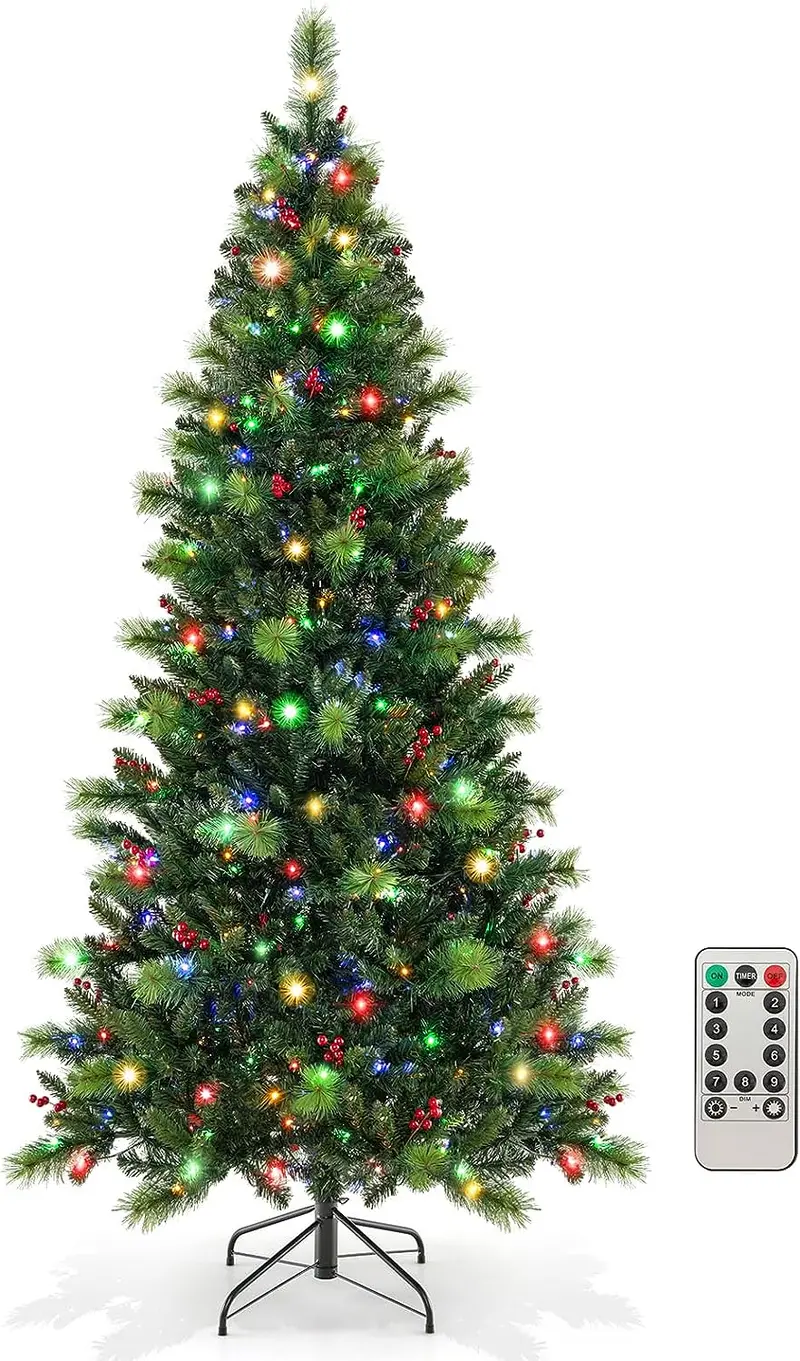 Premium Pre-Lit Hinged Christmas Tree with 670 PVC & Pine Tip Branches