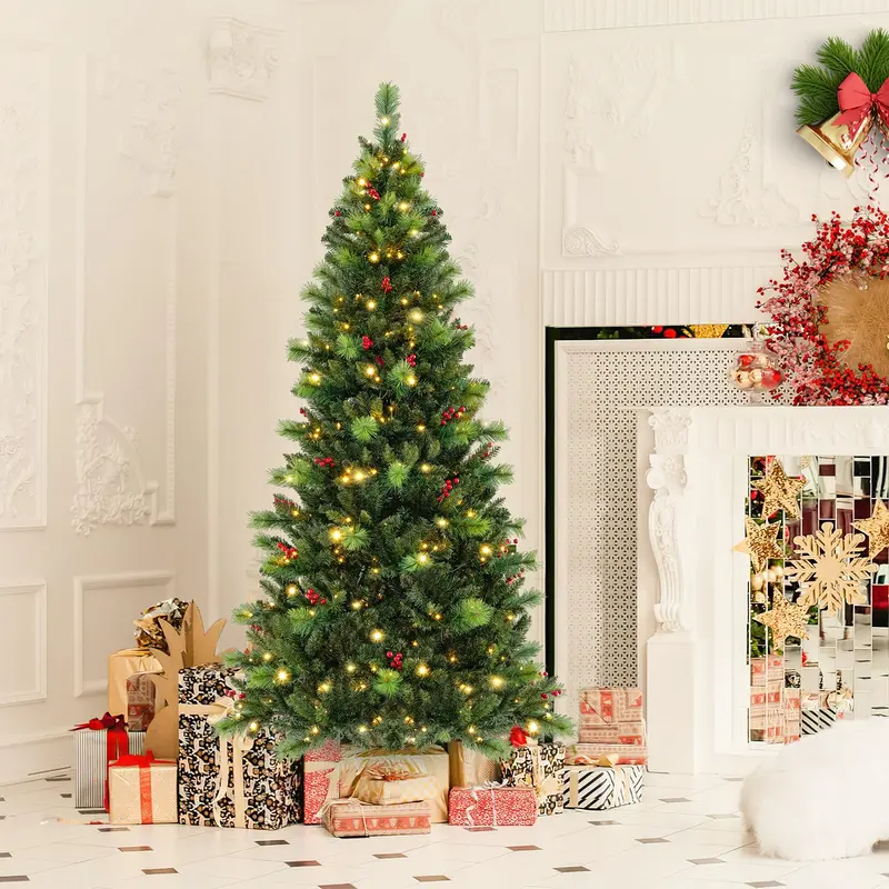 Premium Pre-Lit Hinged Christmas Tree with 670 PVC & Pine Tip Branches